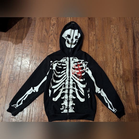 mecca clothing co skeleton Full face mask hoodie! Youth Size 10/12 - Picture 1 of 8